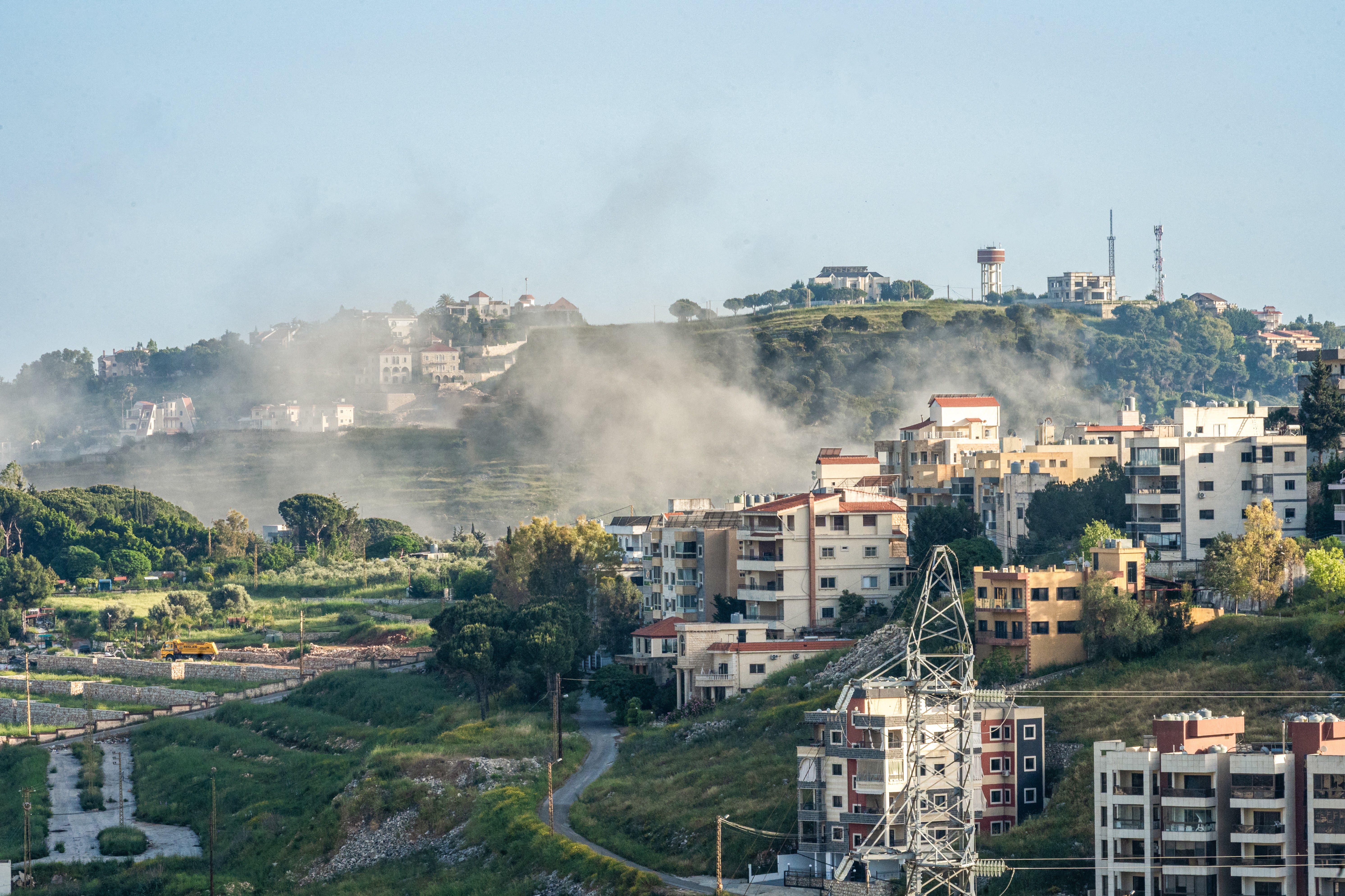 Smoke rises following Israeli bombardment in the district of Nabatieh in southern Lebanon on 10 May