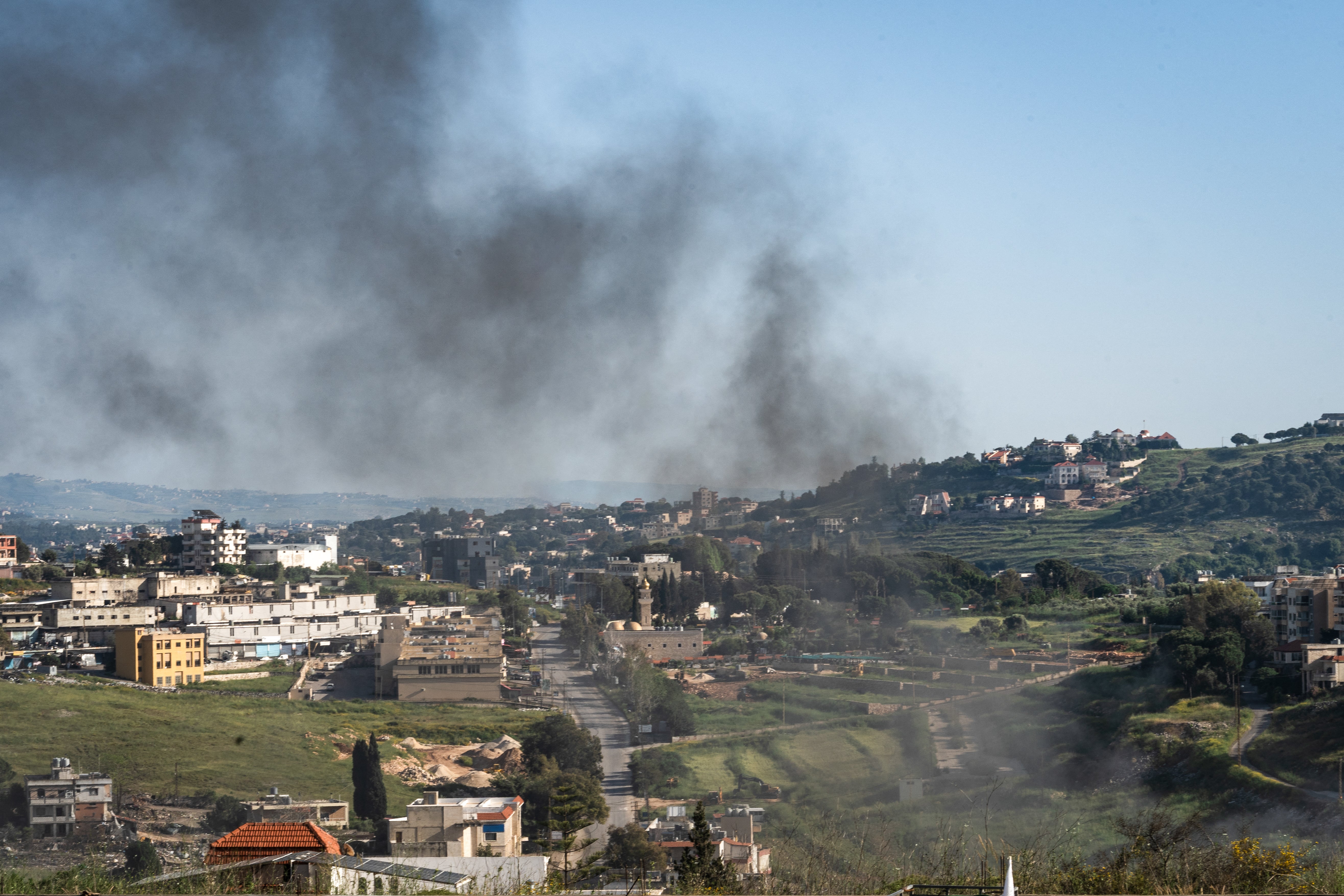 Smoke rises following Israeli bombardment in the district of Nabatieh in southern Lebanon on May 10, 2026