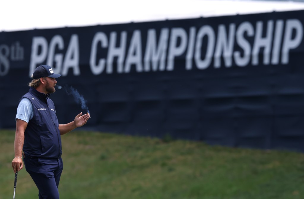 Dan Brown of England looks on from the second hole during the second round of the PGA Championship at Aronimink Golf Club on May 15, 2026 in Newtown, Pennsylvania.