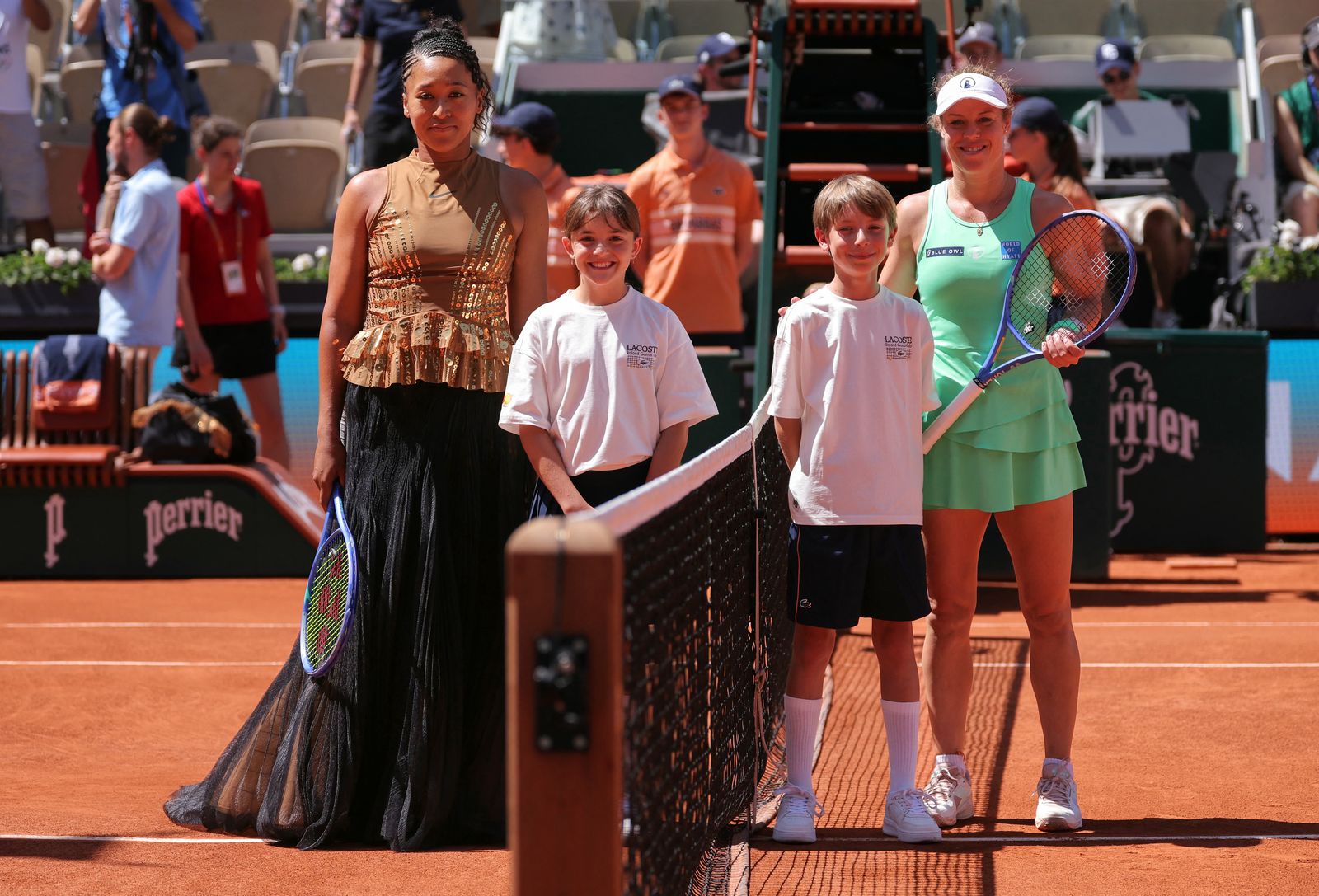 Image may contain Naomi Osaka Charlie G. Hawkins Laura Siegemund Racket Sport Tennis Tennis Racket and Clothing
