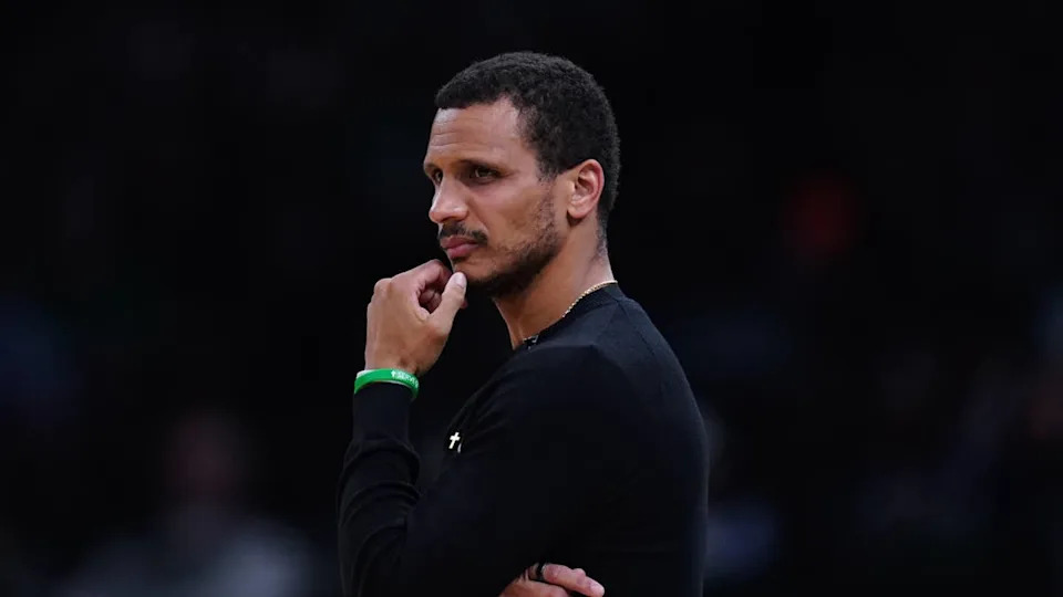 Boston Celtics head coach Joe Mazzulla watches from the sideline as they take on the <a class="link " href="https://sports.yahoo.com/nba/teams/orlando/" data-i13n="sec:content-canvas;subsec:anchor_text;elm:context_link" data-ylk="slk:Orlando;sec:content-canvas;subsec:anchor_text;elm:context_link;itc:0" data-yga="{"yLinkElement":"context_link","yModuleName":"content-canvas","yLinkText":"Orlando","ySubModuleName":"anchor_text","yHasCommerce":false}">Orlando</a> Magic.Mandatory Credit&colon; David Butler II-Imagn Images