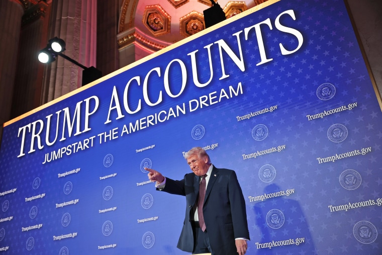 President Donald Trump speaks at at a "Trump Accounts" event on Jan. 28, 2026.