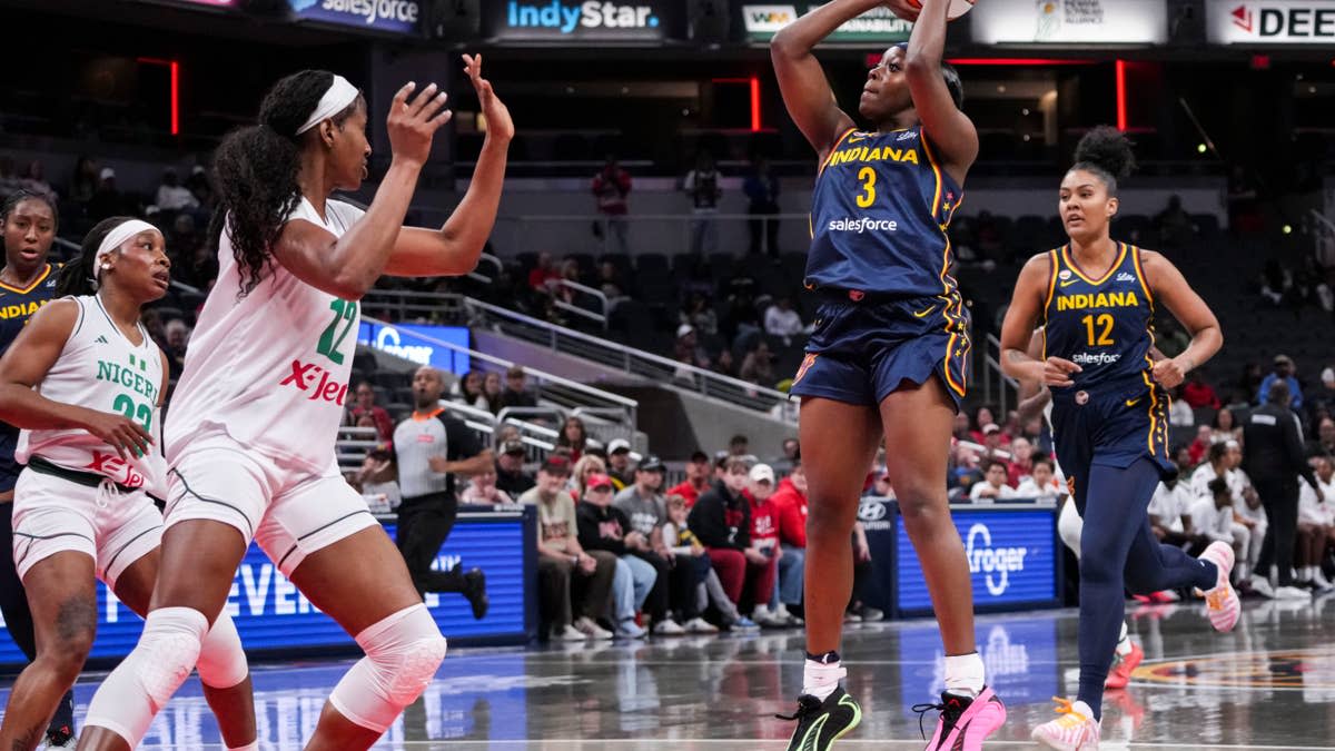 Indiana Fever guard Raven Johnson attempts a mid-range shot during pre-season gameGrace Smith&sol;IndyStar &sol; USA TODAY NETWORK via Imagn Images