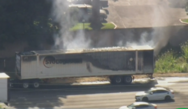 Crews respond to big rig on fire on I-5