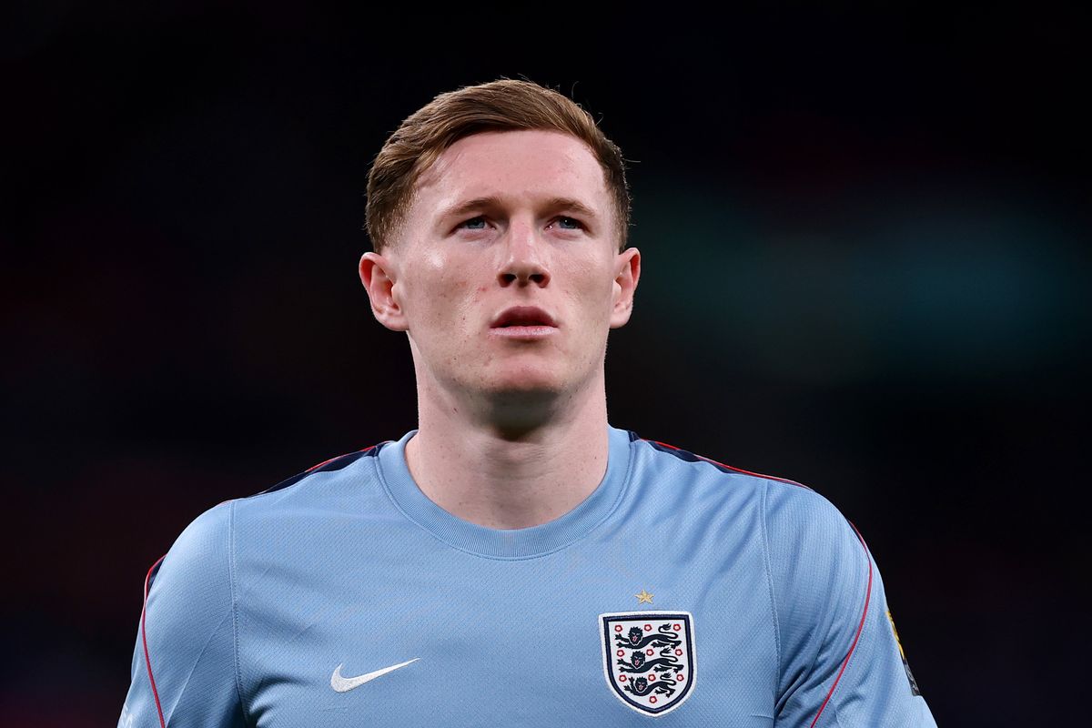 Elliot Elliott Anderson of England warms up prior to the international friendly match between England and Japan at Wembley Stadium