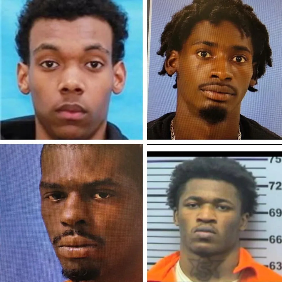 Authorities are searching for four inmates who escaped from the Perry County Correctional Prep Center in Uniontown, Alabama, on May 30, 2026. Clockwise from top left: Jaden Christopher Maxwell, Kevin Gunn, Marquavious Billingsley and Johnny Dave Harris Bush Jr. / Credit: Perry County Sheriff's Office
