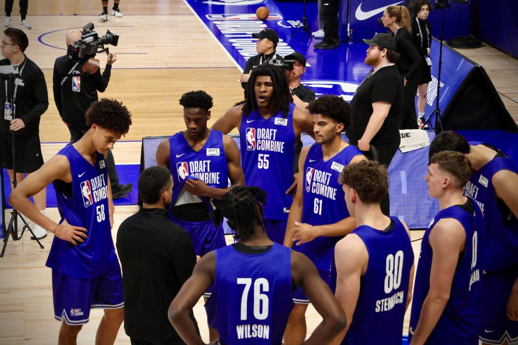 2026 NBA Draft Combine prospects in blue uniforms