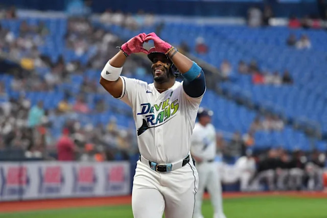 Tampa Bay Rays first baseman Yandy Diaz. Credit:&nbsp;Pablo Robles-Imagn Images.