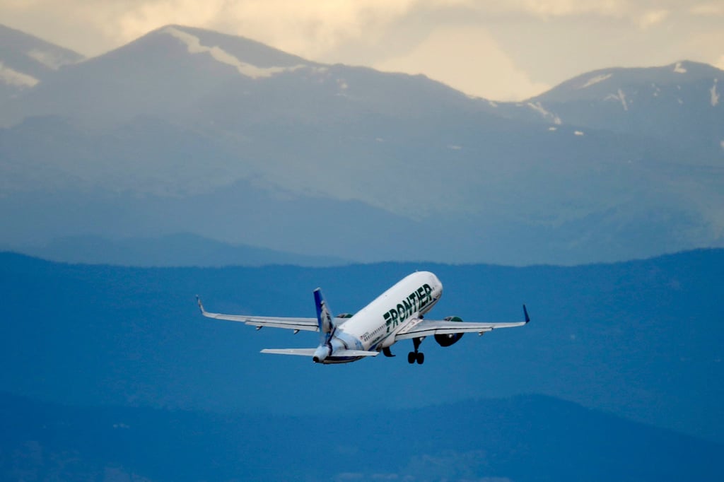 A Frontier Airlines jet takes off from Denver. File photo: AP
