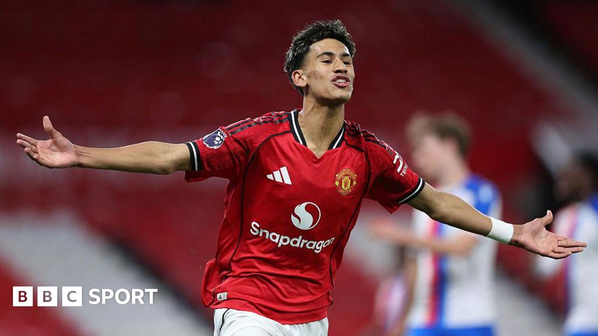 Manchester United's JJ Gabriel celebrates after scoring his side's first goal during the FA Youth Cup semi-final