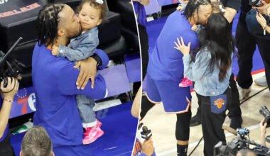 Jalen Brunson celebrates Knicks’ win with daughter, wife in heartwarming playoff moment