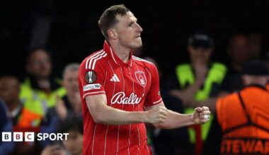 Chris Wood celebrates