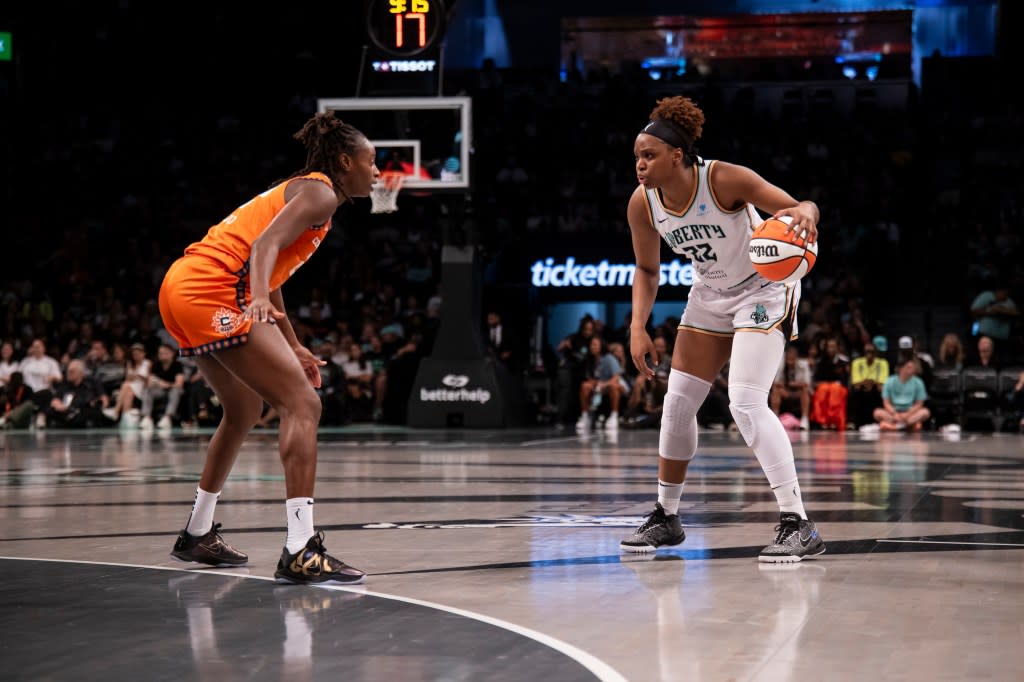 Kennedy Burke is pictured during an August 2025 game for the Liberty. Michelle Farsi for the NY Post