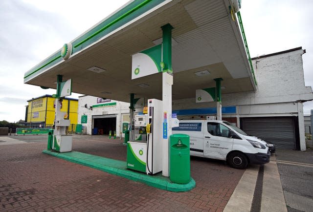 An out of use sign on a petrol pump at a BP garage