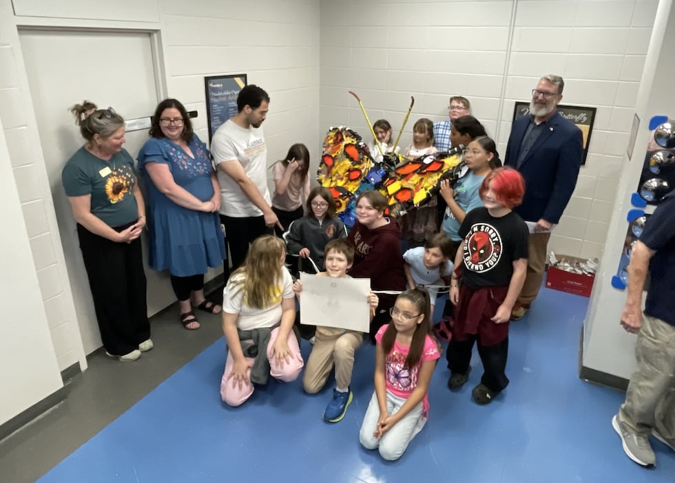 Students from Topeka Public Schools collaborated to make a Monarch Butterfly sculpture...