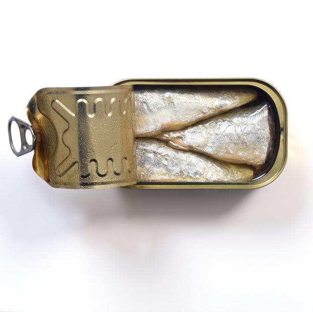 preserves can of sardines on white background