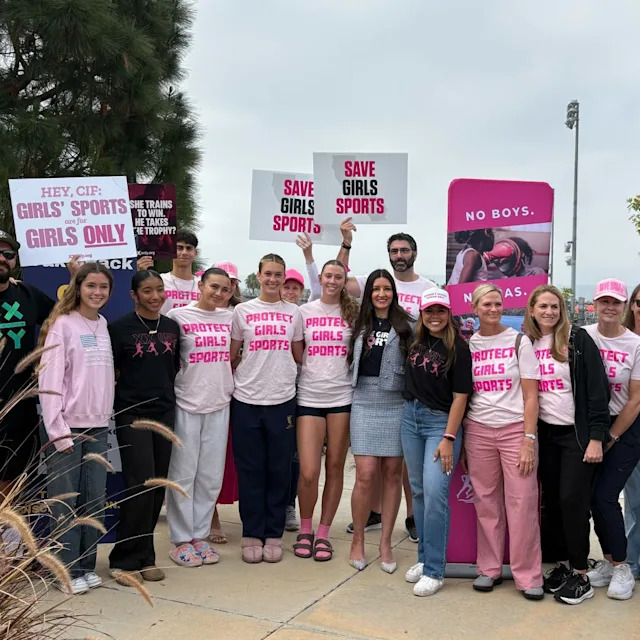 A “Save Girls’ Sports” protest. X/@Outkick
