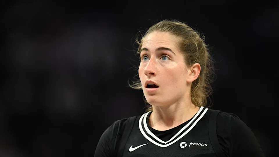 Golden State Valkyries guard <a class="link " href="https://sports.yahoo.com/wnba/players/10181/" data-i13n="sec:content-canvas;subsec:anchor_text;elm:context_link" data-ylk="slk:Kate Martin;sec:content-canvas;subsec:anchor_text;elm:context_link;itc:0" data-yga="{"yLinkElement":"context_link","yModuleName":"content-canvas","yLinkText":"Kate Martin","ySubModuleName":"anchor_text","yHasCommerce":false}">Kate Martin</a> (20) looks on during a game.Eakin Howard-Imagn Images