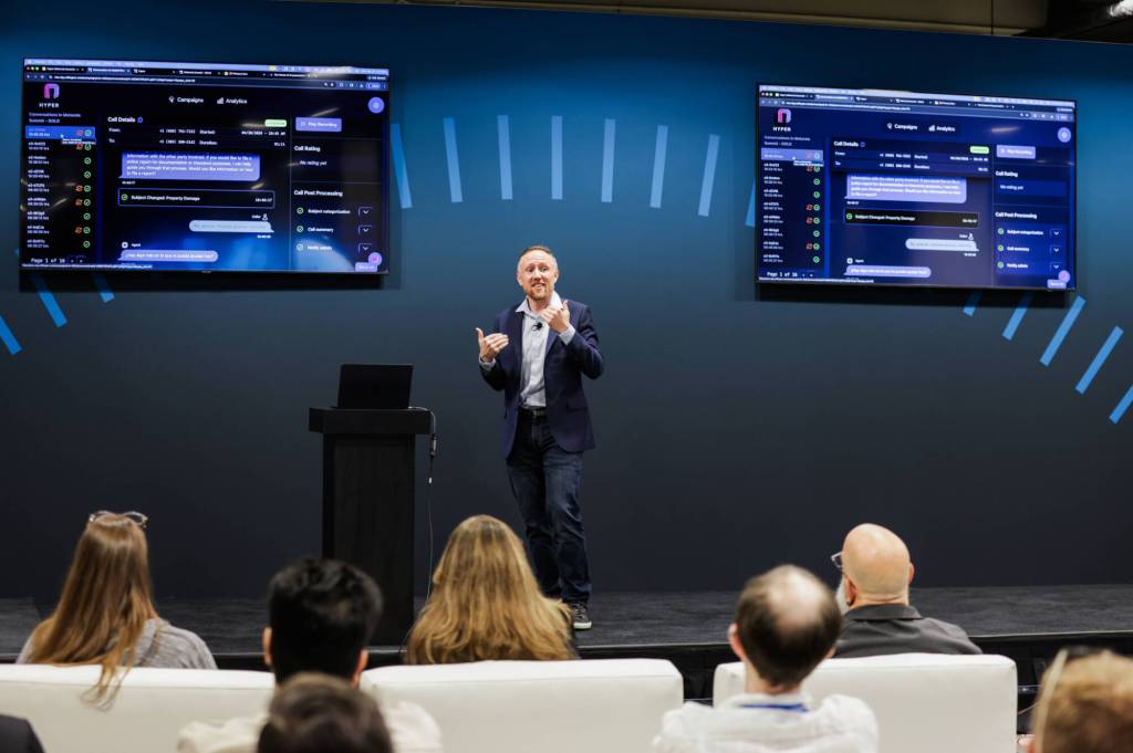 Benjamin Sanders, founder of HyperYou, speaks at the Motorola Solutions user summit in April 2026. (Courtney Terlecki/Motorola Solutions)