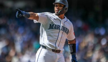 Jhonny Pereda of the Seattle Mariners reacts after hitting a solo home run during the seventh inning against the Chicago White Sox at T-Mobile Park on Wednesday, May 20, 2026, in Seattle. (Jack Compton / Getty Images / Tribune News Services)