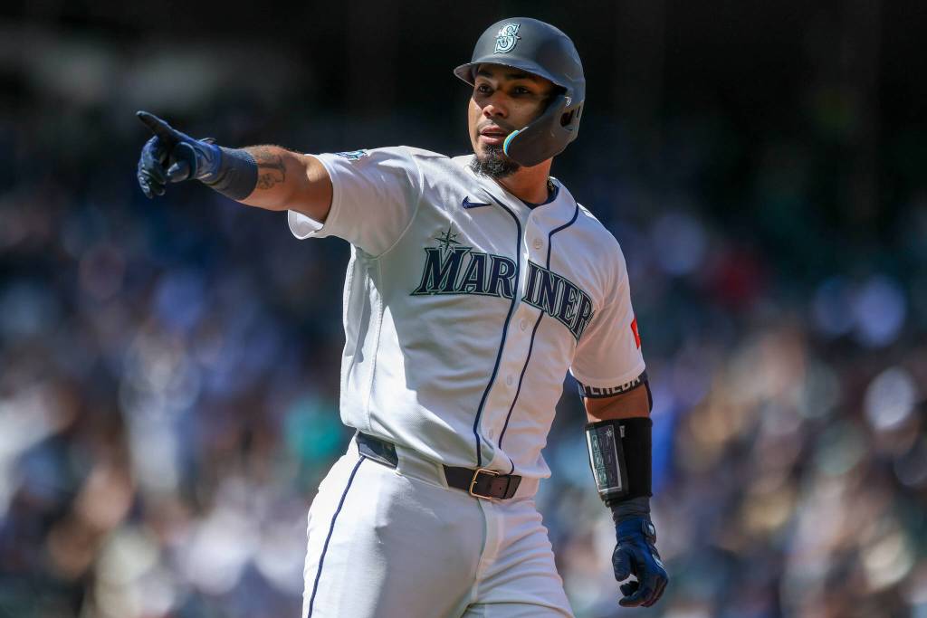 Jhonny Pereda of the Seattle Mariners reacts after hitting a solo home run during the seventh inning against the Chicago White Sox at T-Mobile Park on Wednesday, May 20, 2026, in Seattle. (Jack Compton / Getty Images / Tribune News Services)