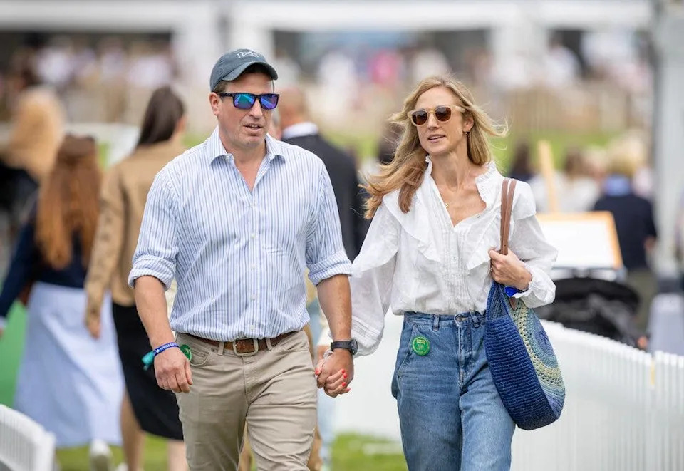 harriet sperling in jeans walks with peter phillips