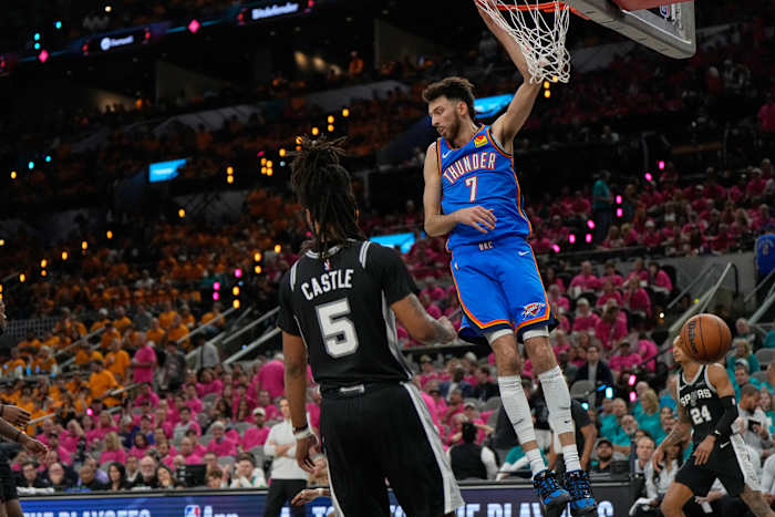 Gilgeous-Alexander, bench propel Thunder past Spurs 123-108 after historic slow start for 2-1 lead