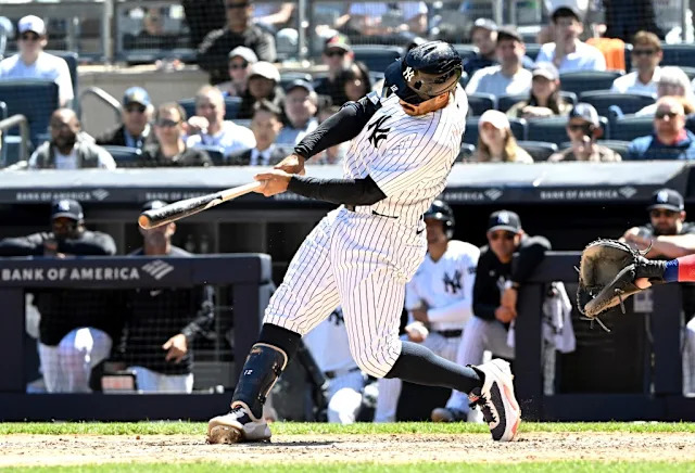 Trent Grisham connects on a double during the Yankees’ May 7, 2026 win. Bill Kostroun for the NY Post