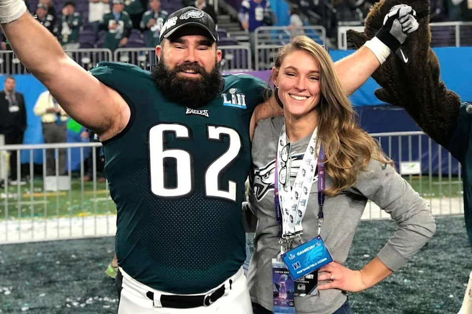 Jason Kelce and Kylie Kelce on the field with the Philadelphia EaglesCredit: Kylie Kelce/Instagram