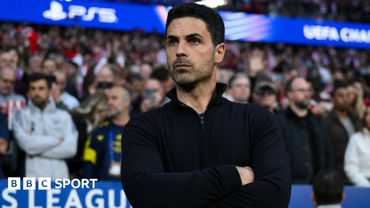Arsenal head coach Mikel Arteta on the touchline during their Champions League semi-final first leg at Atletico Madrid