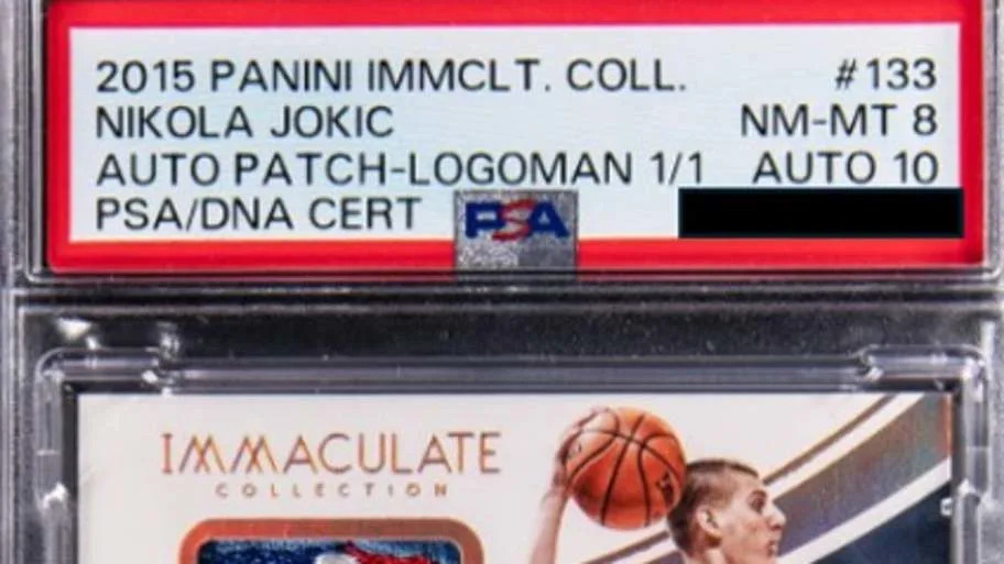 A one-of-one PSA 8 2014 Panini immaculate Collection Nikola Jokic autograph logoman rookie card