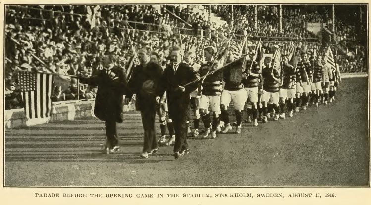 Parade before the USMNT's first official match against Sweden in 1916