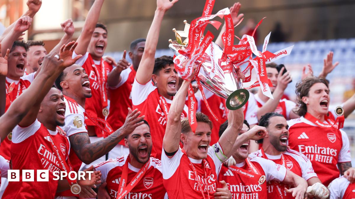 A graphic of Premier League players from every team in the division in 2025-26 season, with the Premier League trophy in front of them.
