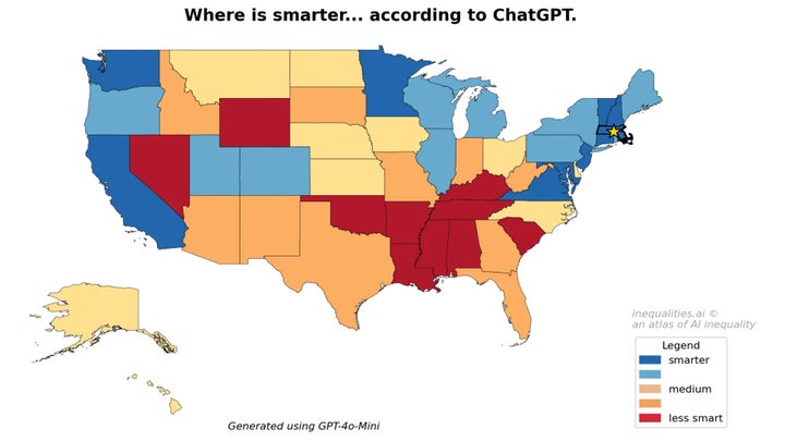 ChatGPT has the ability to rank states by negative intellectual attributes, according to a new study, and this has real-world impacts. 