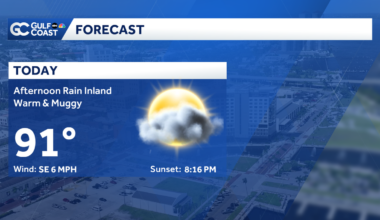 Inland rain possible Sunday afternoon