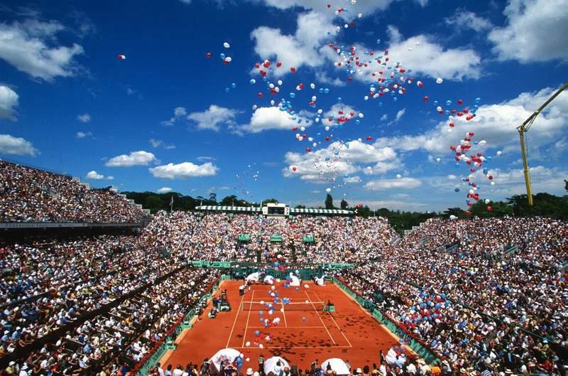 The French Open Roland Garros is one of the four Grand Slam tennis tournaments, currently held in Paris on the courts of the local tennis complex, Roland Garros. The tournament is organized by the French Tennis Federation. The playing surface is a clay variant. PUBLICATIONxNOTxINxRUS
