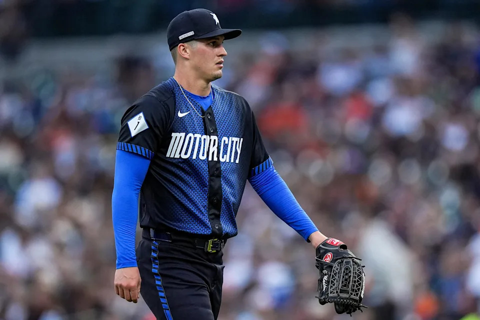 Detroit Tigers pitcher Ty Madden (36) walks off the field after throwing top of fifth inning against Boston Red Sox at Comerica Park in Detroit on Monday, May 4, 2026.