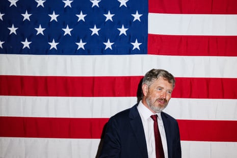 Thomas Massie speaks with supporters after his concession speech in Hebron, Kentucky.