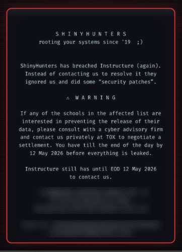 Canvas breach Message from alleged cyber attackers on Canvas website