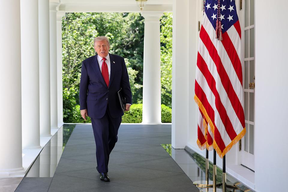 WASHINGTON, DC - MAY 08: U.S. President Donald Trump arrives to deliver remarks during a Mother's Day luncheon in the Rose Garden of the White House on May 08, 2026 in Washington, DC. President Trump is hosting Angel Moms and Gold Star Mothers at the White House ahead of the Mother's Day holiday on May 10. (Photo by Kevin Dietsch/Getty Images)
