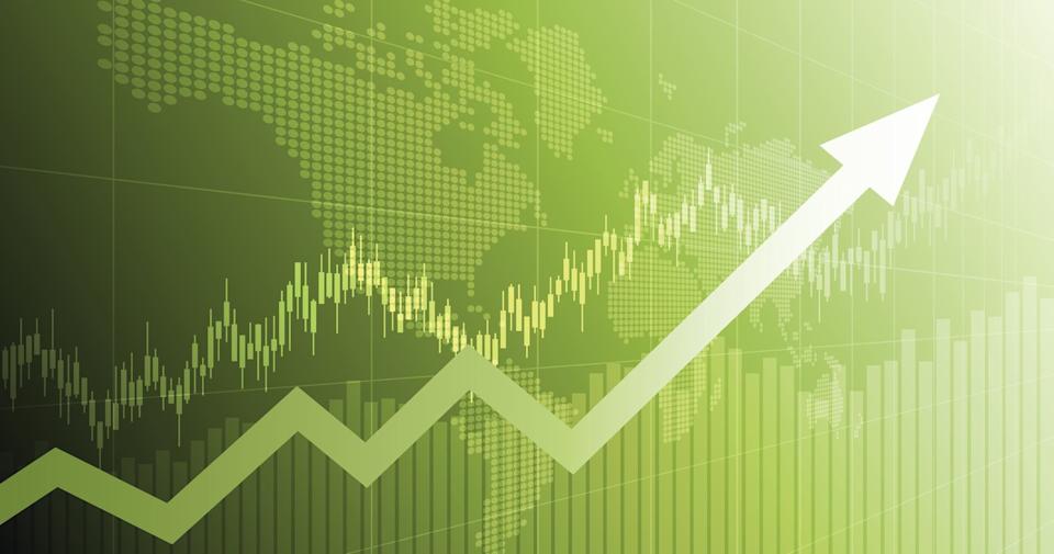 A chart showing a stock price climbing.