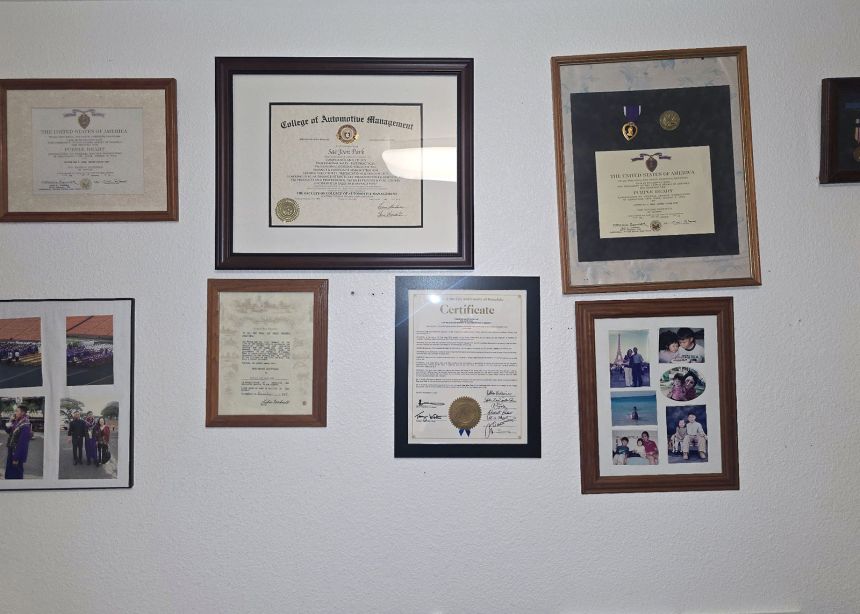 Park's Purple Heart displayed in his family’s home in the US.