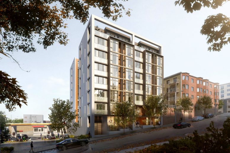 807 Franklin Street east elevation from Franklin Street, rendering by Kerman Morris Architects