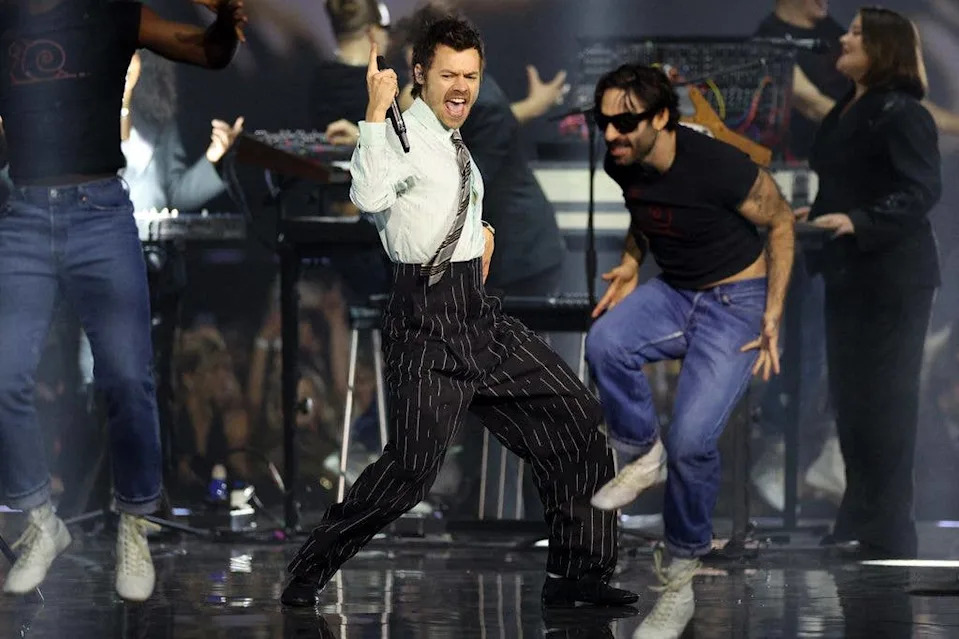 Harry Styles performing at the BRIT Awards