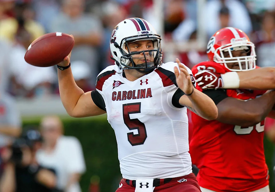 ATHENS, GA - SEPTEMBER 10: Stephen Garcia #5 of the South Carolina Gamecocks looks to pass against the Georgia Bulldogs at Sanford Stadium on September 10, 2011 in Athens, Georgia. (Photo by Kevin C. Cox/Getty Images)