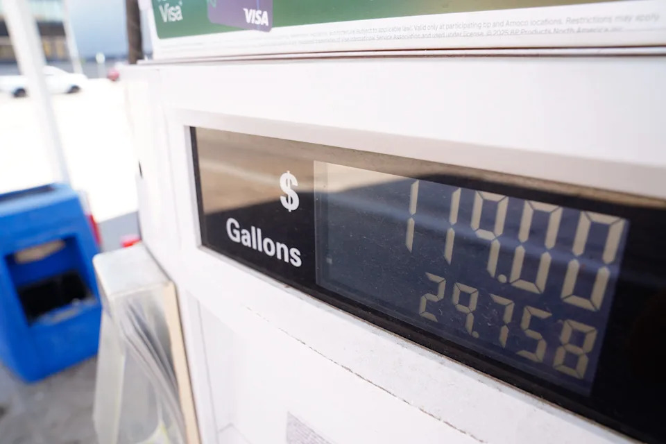 Gas prices for regular unleaded gas are inching closer to $4 a gallon as the price of one pump exceeds $100 for over 29 gallons of gas at the Amoco B Well Market, in Topeka, Kansas, on May 11, 2026.