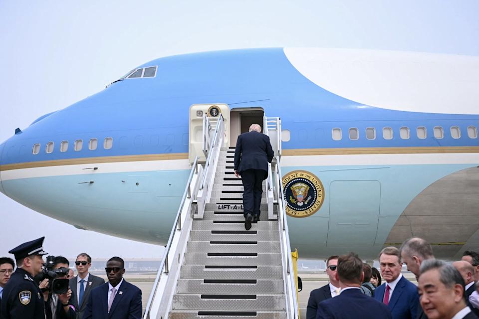 US President Donald Trump boarding Air Force One before his departure from Beijing on May 15, 2026.