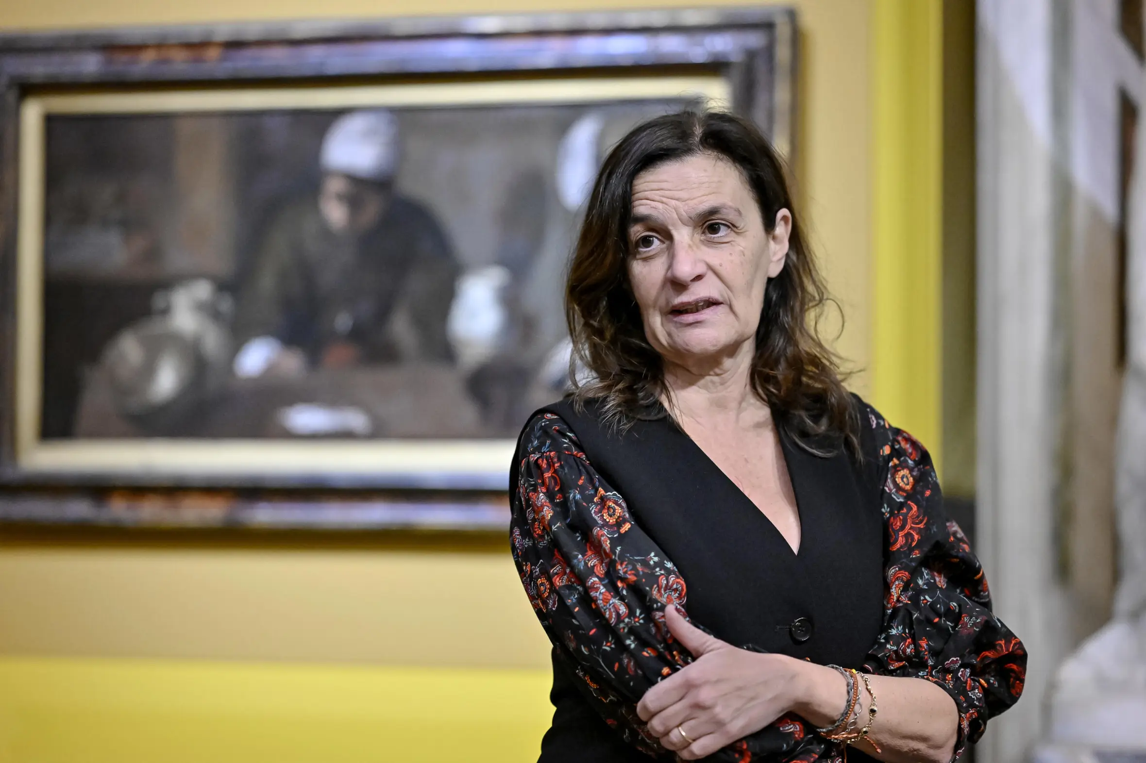 Director Francesca Cappelletti speaks at the press preview for the exhibition of Velazquez's 'Woman in the Kitchen with Supper at Emmaus' at the Borghese Gallery.