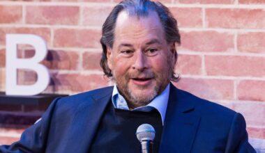 Marc Benioff speaking into a microphone
