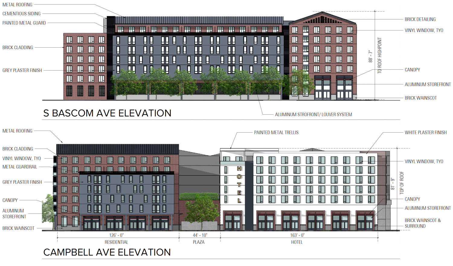 980 East Campbell Avenue facade elevation, illustration by BAR Architects and Interiors
